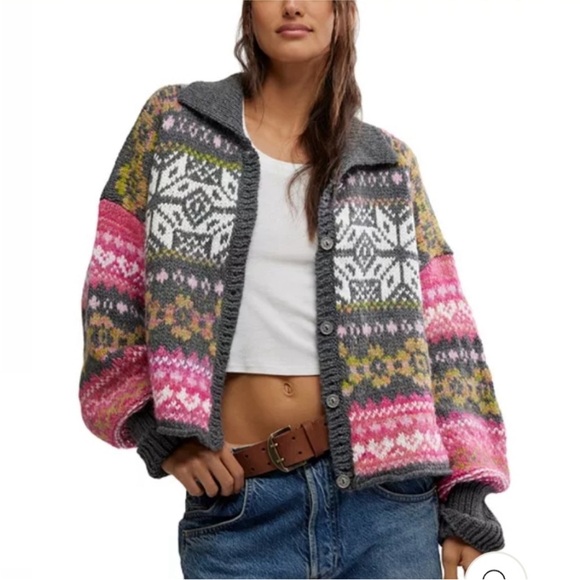 Free People NWT Snowdrift Cardigan Size XL Knit Colorful Drop Shoulder Pit 30 - Picture 3 of 13